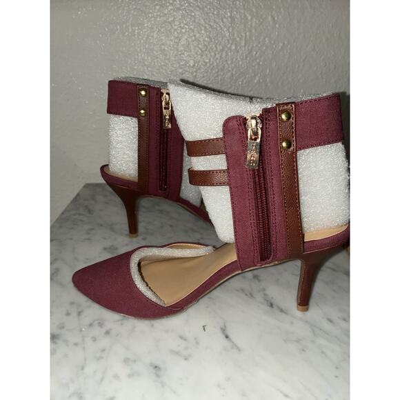 Iman High Heel Shoes Double Strap Ankle Sz 7 New Marsala Red #434569 Faux Suede - Picture 6 of 10